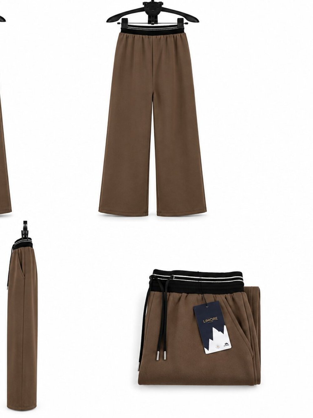 Women’s Brown Stretchable Wide-Leg Pants NWT | Elastic Waist - Picture 3 of 9